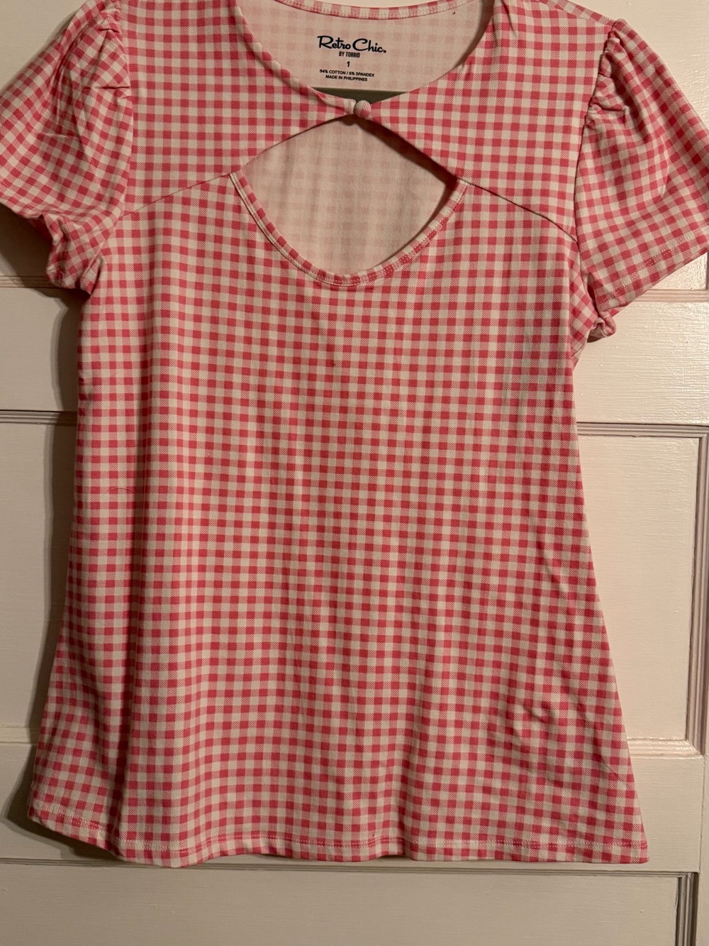 torrid Pink Gingham Cutout Short Sleeve Top